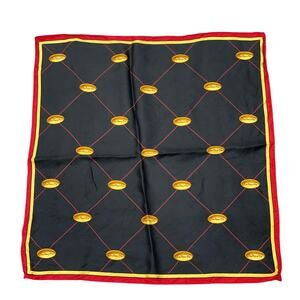 Vintage Talbots silk scarf 20" square black red gold logo print motif classic